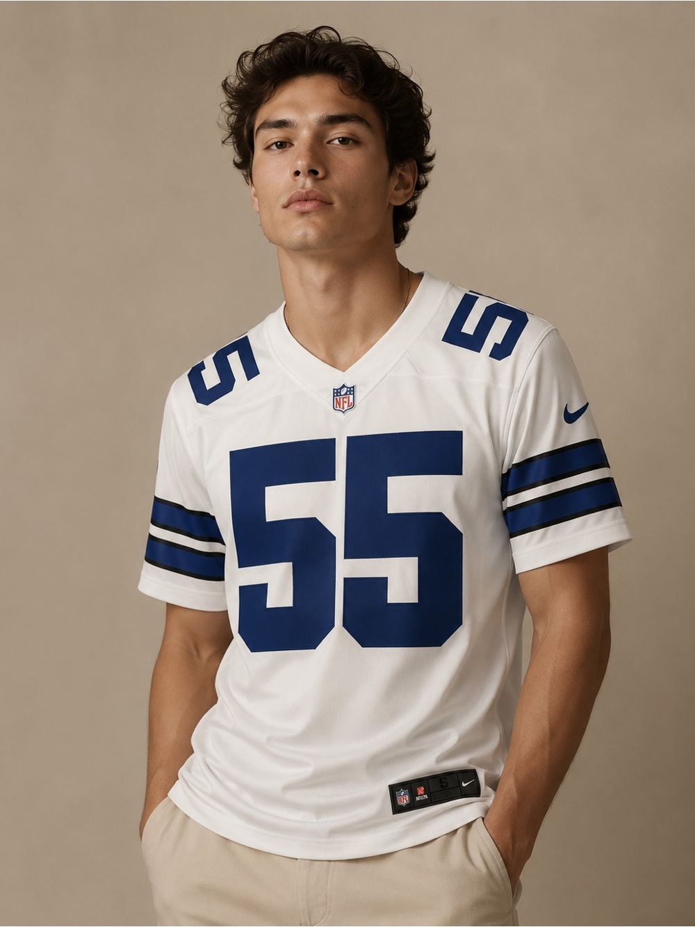 Nike White & Navy #55 Football Jersey